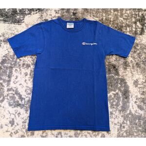 Vintage Y2K Champion Embroidered Logo T-shirt, Blue - Small